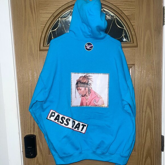 💨 Pass Dat Jerzees Azure Blue Hoodie Customized 💨 - Picture 6 of 7